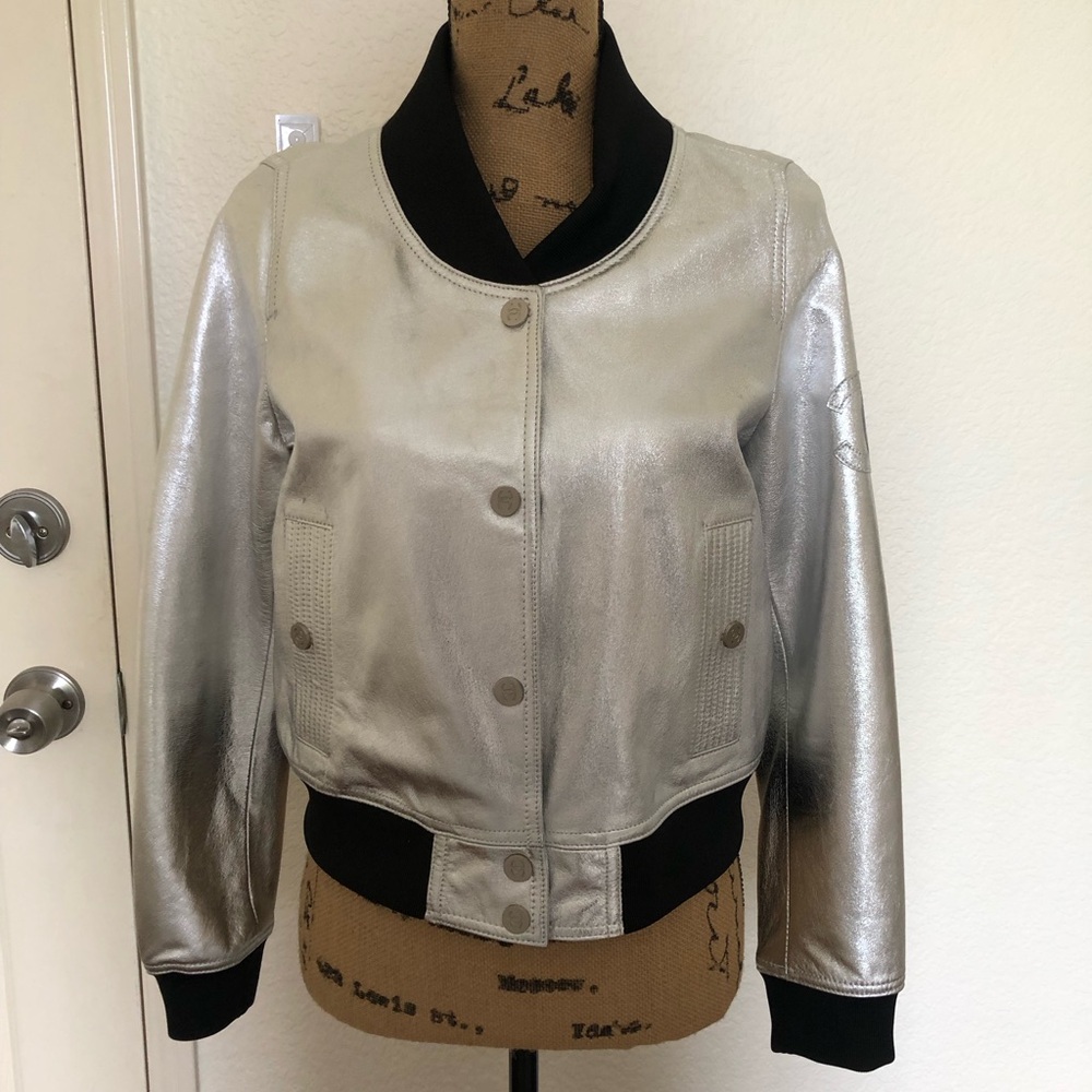 COPY - Chanel Metallic Silver Bomber Jacket szM